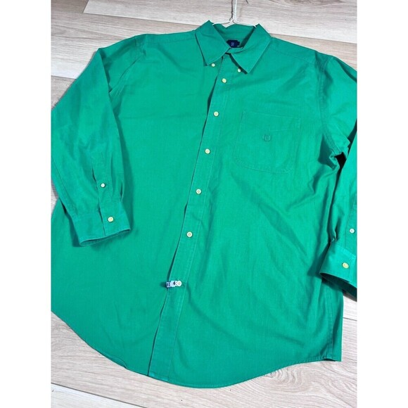Chaps Mens Long Sleeve Button Down Shirt Mens Size L Green Easy Care Casual - Picture 2 of 6